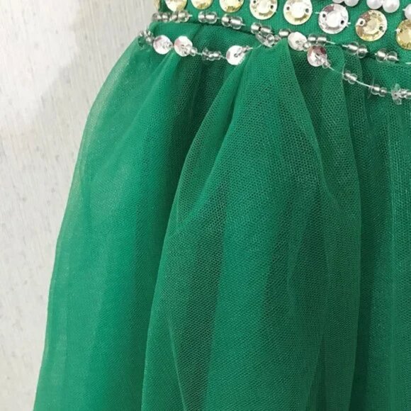Formal Prom Dress Emerald Green Beaded Sequins Full Length Sleeveless Sz 4 - Picture 11 of 12